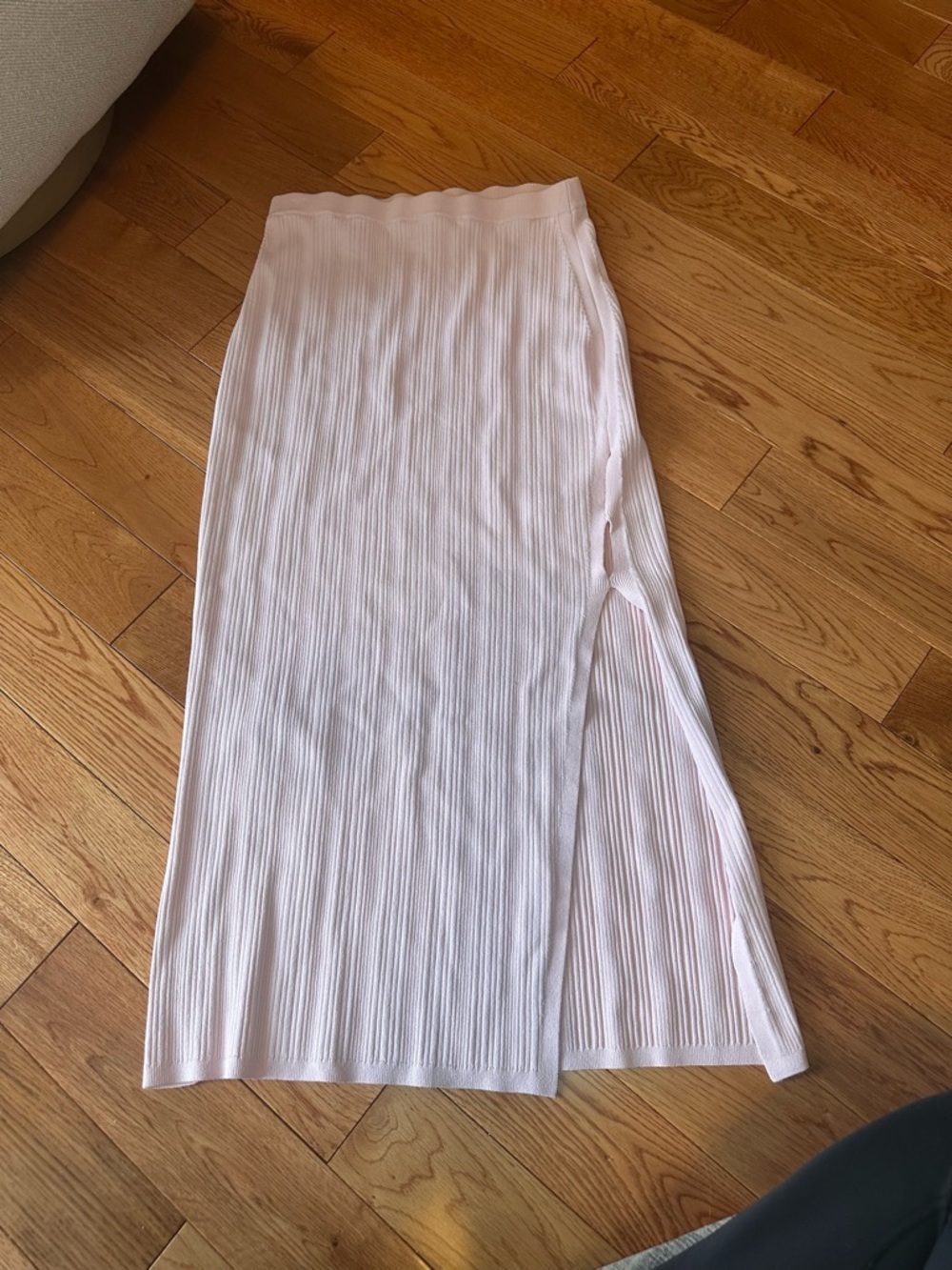 House of Harlow 1960 Revolve Light Pink Ribbed Midi Skirt with Side Slit
